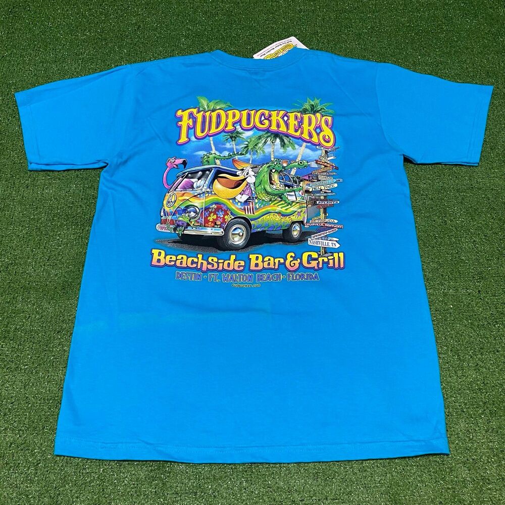 Vintage 90s Fudpuckers Florida TShirt Medium Blue Graphic Beach Tee Deadstock